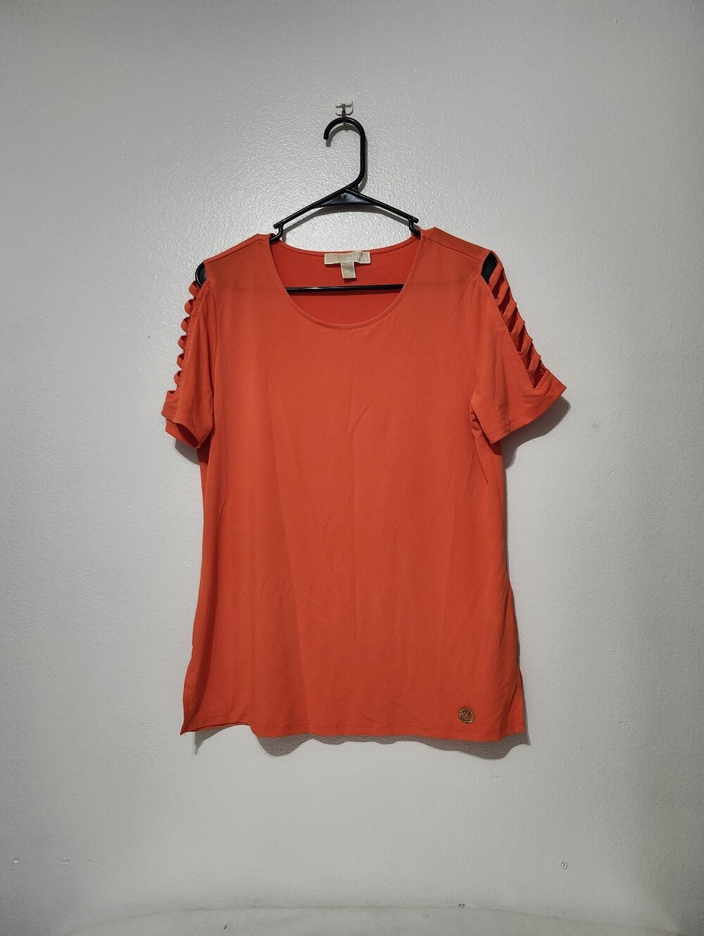 Michael Kors Women's Orange Short Sleeve Ladder-Detail Top